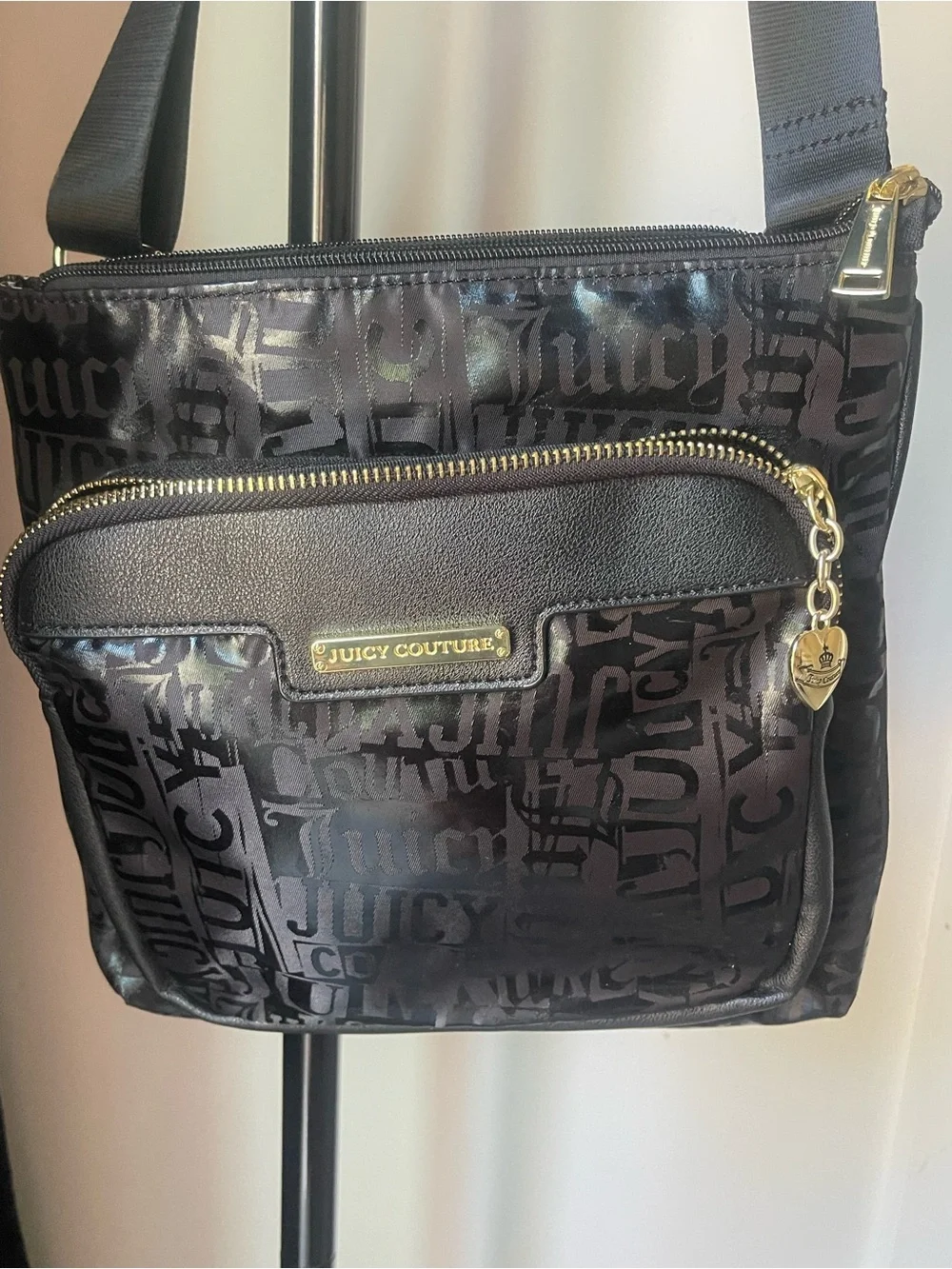 Juicy Couture Black Logo Nylon Crossbody with Gold Hardware - Picture 2 of 6